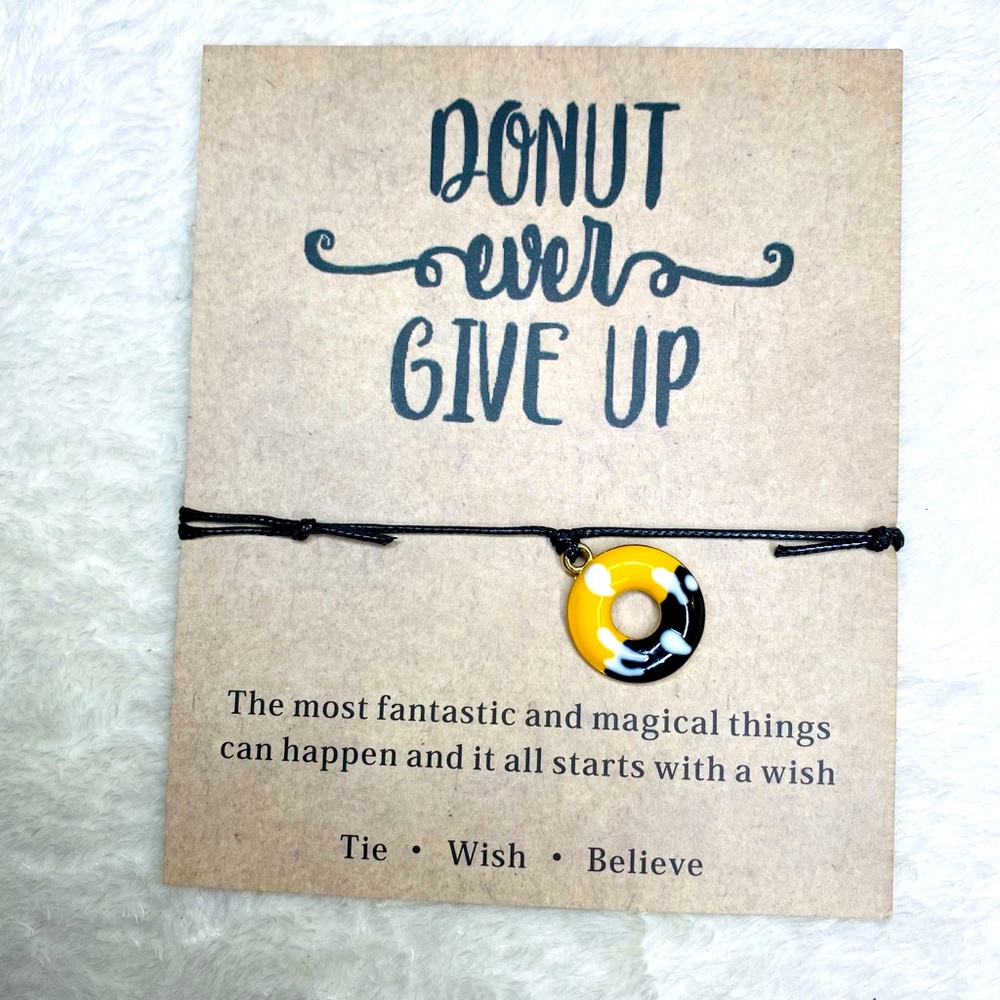 Donut ever give up Make a Wish inspirational bracelet Dunkin Donut jewelry